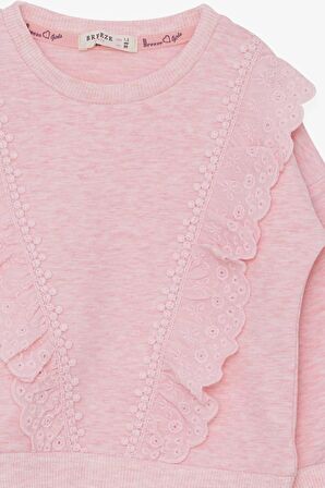 Breeze Kız Çocuk Sweatshirt Güpürlü 1.5-5 Yaş, Somon Melanj