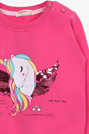 Breeze Kız Çocuk Sweatshirt Unicorn Baskılı 2-6 Yaş, Pembe