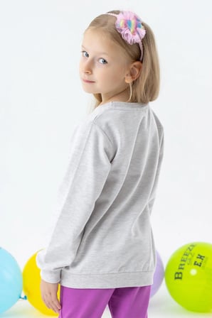 Breeze Kız Çocuk Sweatshirt Unicorn Baskılı 2-6 Yaş, Gri Melanj