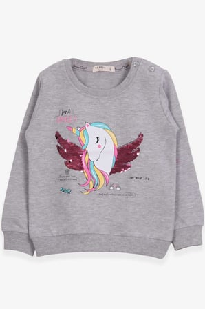 Breeze Kız Çocuk Sweatshirt Unicorn Baskılı 2-6 Yaş, Gri Melanj
