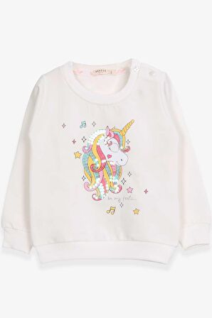 Breeze Kız Çocuk Sweatshirt Baskılı Pullu Unicorn 2-6 Yaş, Ekru