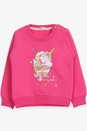 Breeze Kız Çocuk Sweatshirt Baskılı Pullu Unicorn 2-6 Yaş, Pembe