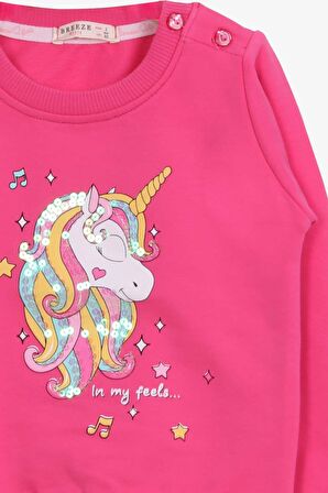 Breeze Kız Çocuk Sweatshirt Baskılı Pullu Unicorn 2-6 Yaş, Pembe