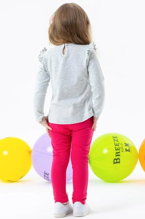 Breeze Kız Bebek Taytlı Takım Pullu Kedicik Baskılı 9 Ay-3 Yaş, Açık Gri Melanj