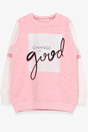 Breeze Kız Çocuk Sweatshirt Simli Yazı Baskılı 8-14 Yaş, Somon Melanj
