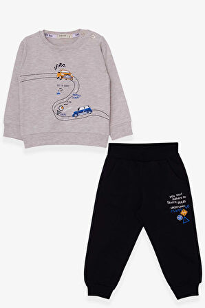 Breeze Erkek Bebek Eşofman Takımı Yarış Temalı 9 Ay-3 Yaş, Bej Melanj