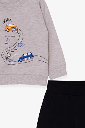 Breeze Erkek Bebek Eşofman Takımı Yarış Temalı 9 Ay-3 Yaş, Bej Melanj