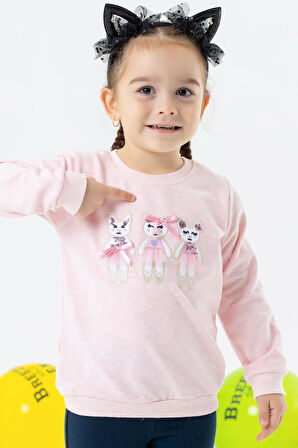 Breeze Kız Çocuk Sweatshirt Sevimli Hayvancıklar Baskılı 1.5-5 Yaş, Somon Melanj