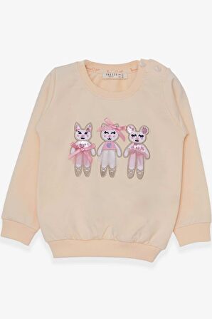 Breeze Kız Çocuk Sweatshirt Sevimli Hayvancıklar Baskılı 1.5-5 Yaş, Krem