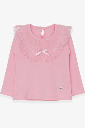 Breeze Kız Çocuk Uzun Kollu Tişört Fiyonklu Güpürlü 1.5-5 Yaş, Pudra