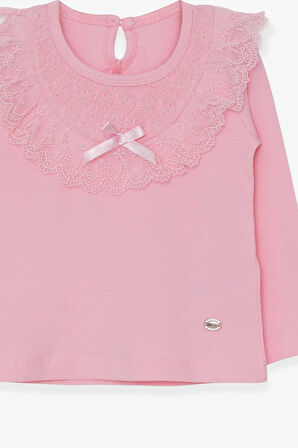 Breeze Kız Çocuk Uzun Kollu Tişört Fiyonklu Güpürlü 1.5-5 Yaş, Pudra