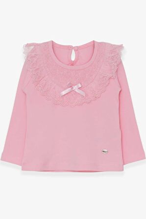 Breeze Kız Çocuk Uzun Kollu Tişört Fiyonklu Güpürlü 1.5-5 Yaş, Pudra