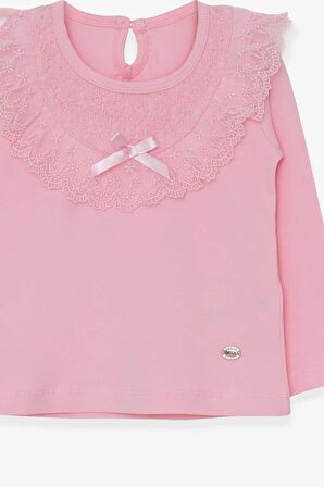 Breeze Kız Çocuk Uzun Kollu Tişört Fiyonklu Güpürlü 1.5-5 Yaş, Pudra