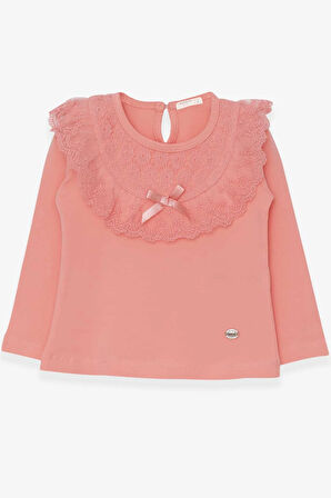 Breeze Kız Çocuk Uzun Kollu Tişört Fiyonklu Güpürlü 1.5-5 Yaş, Somon