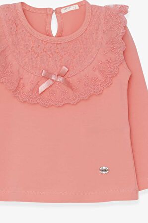 Breeze Kız Çocuk Uzun Kollu Tişört Fiyonklu Güpürlü 1.5-5 Yaş, Somon