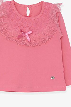 Breeze Kız Çocuk Uzun Kollu Tişört Fiyonklu Güpürlü 1.5-5 Yaş, Mercan