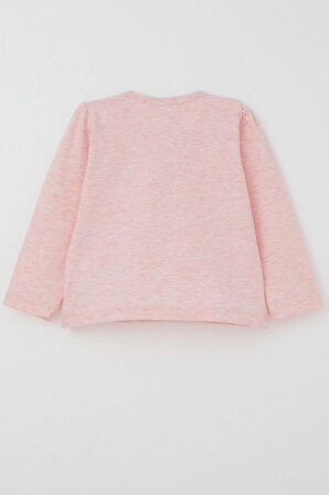 Breeze Kız Bebek Uzun Kollu Tişört Güpürlü Fiyonklu 6 Ay-2 Yaş, Somon Melanj