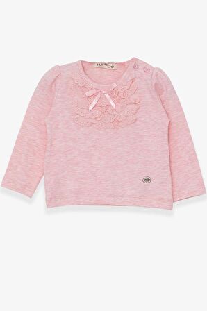 Breeze Kız Bebek Uzun Kollu Tişört Güpürlü Fiyonklu 6 Ay-2 Yaş, Somon Melanj