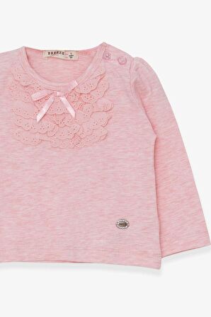 Breeze Kız Bebek Uzun Kollu Tişört Güpürlü Fiyonklu 6 Ay-2 Yaş, Somon Melanj