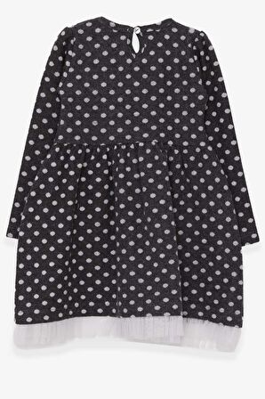 Breeze Kız Çocuk Uzun Kollu Elbise Puantiyeli Beyaz Çiçekli 3-7 Yaş, Antrasit
