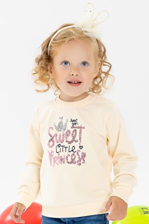 Breeze Kız Çocuk Sweatshirt Nakışlı Pullu 1-4 Yaş, Krem