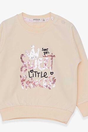 Breeze Kız Çocuk Sweatshirt Nakışlı Pullu 1-4 Yaş, Krem