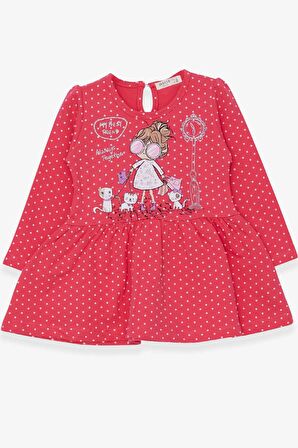 Breeze Kız Çocuk Uzun Kollu Elbise Simli Gözlüklü Kız Baskılı 1-4 Yaş, Narçiçeği