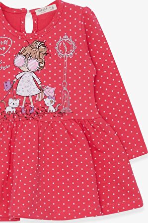 Breeze Kız Çocuk Uzun Kollu Elbise Simli Gözlüklü Kız Baskılı 1-4 Yaş, Narçiçeği