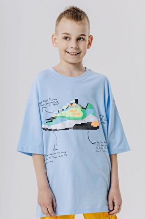 Breeze Erkek Çocuk Tişört Renkli Ayakkabı Baskılı 9-16 Yaş, Açık Mavi