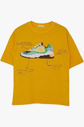 Breeze Erkek Çocuk Tişört Renkli Ayakkabı Baskılı 9-16 Yaş, Hardal Sarı