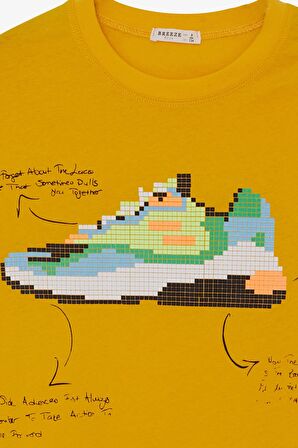 Breeze Erkek Çocuk Tişört Renkli Ayakkabı Baskılı 9-16 Yaş, Hardal Sarı