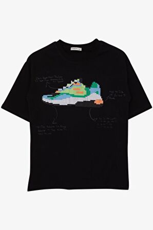 Breeze Erkek Çocuk Tişört Renkli Ayakkabı Baskılı 9-16 Yaş, Siyah