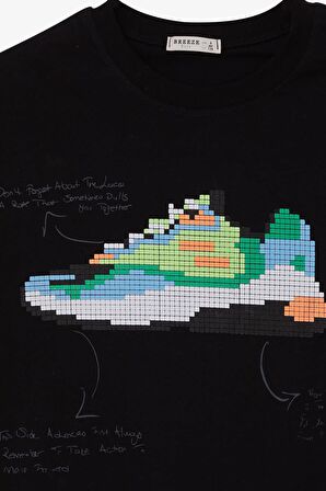 Breeze Erkek Çocuk Tişört Renkli Ayakkabı Baskılı 9-16 Yaş, Siyah