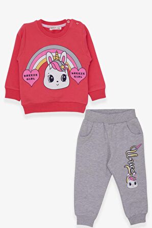 Breeze Kız Çocuk Eşofman Takımı Unicorn Baskılı 1-4 Yaş, Pembe