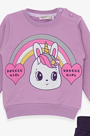 Breeze Kız Çocuk Eşofman Takımı Unicorn Baskılı 1-4 Yaş, Eflatun