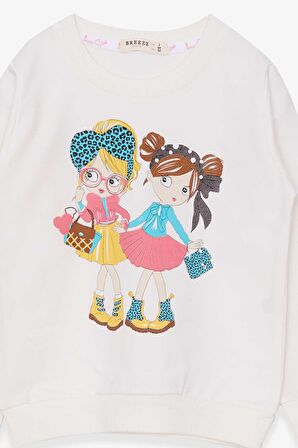 Breeze Kız Çocuk Sweatshirt Kız Baskılı 2-6 Yaş, Ekru