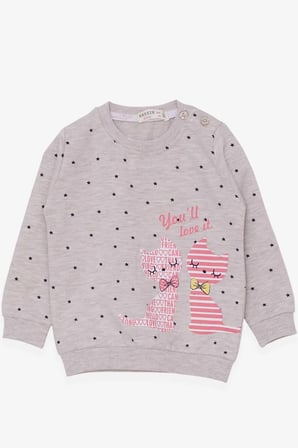 Breeze Kız Bebek Sweatshirt Mutlu Kedicikler 4 Ay-1.5 Yaş, Bej Melanj