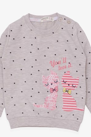 Breeze Kız Bebek Sweatshirt Mutlu Kedicikler 4 Ay-1.5 Yaş, Bej Melanj
