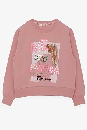 Breeze Kız Çocuk Sweatshirt Pullu Kız Baskılı 8-14 Yaş, Somon