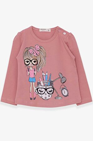 Breeze Kız Çocuk Uzun Kollu Tişört Ressam Kız Baskılı 1-4 Yaş, Gülkurusu