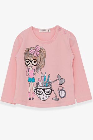 Breeze Kız Çocuk Uzun Kollu Tişört Ressam Kız Baskılı 1-4 Yaş, Pudra