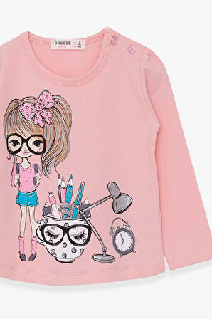 Breeze Kız Çocuk Uzun Kollu Tişört Ressam Kız Baskılı 1-4 Yaş, Pudra