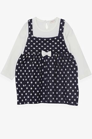 Breeze Kız Çocuk Uzun Kollu Elbise Fiyonklu Puantiye Desenli 1.5-5 Yaş, Koyu Mavi