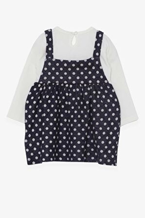 Breeze Kız Çocuk Uzun Kollu Elbise Fiyonklu Puantiye Desenli 1.5-5 Yaş, Koyu Mavi