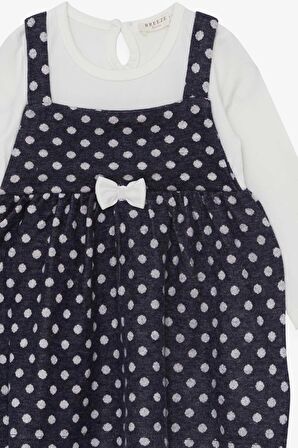 Breeze Kız Çocuk Uzun Kollu Elbise Fiyonklu Puantiye Desenli 1.5-5 Yaş, Koyu Mavi