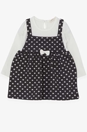 Breeze Kız Çocuk Uzun Kollu Elbise Fiyonklu Puantiye Desenli 1.5-5 Yaş, Füme