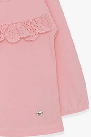 Breeze Kız Çocuk Uzun Kollu Tişört Fırıfırlı 3-8 Yaş, Pudra