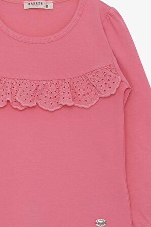Breeze Kız Çocuk Uzun Kollu Tişört Fırıfırlı 3-8 Yaş, Pembe