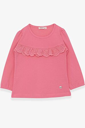 Breeze Kız Çocuk Uzun Kollu Tişört Fırıfırlı 3-8 Yaş, Pembe