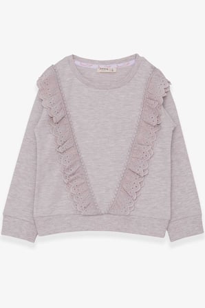 Breeze Kız Çocuk Sweatshirt Güpürlü 4-9 Yaş, Bej Melanj
